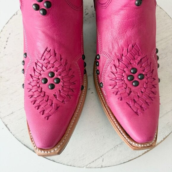 Lane COSSETTE Womens Cowboy Bootie 7 Hot Pink Leather Western Short Ankle Boots - Picture 6 of 13